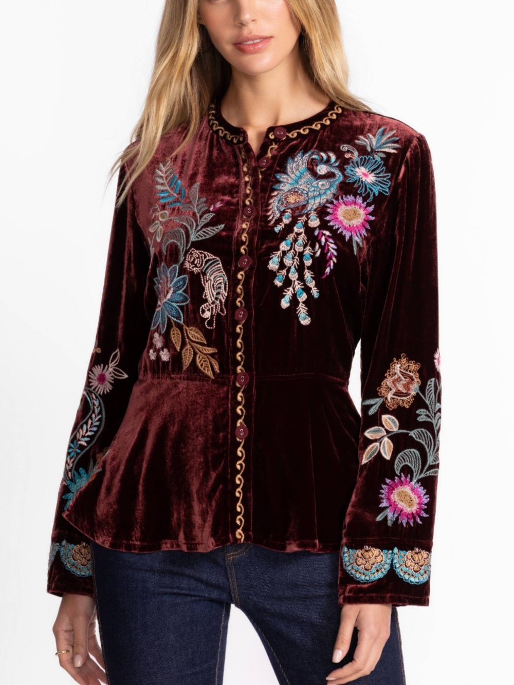 NWT Johnny Was Edwin Velvet Peplum Silk Blend Jacket!  Size M Blackberry